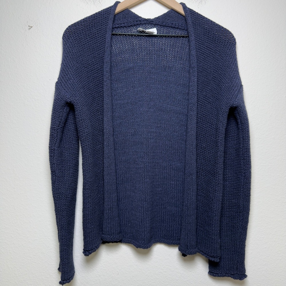Velvet by Graham & Spencer Women Cotton Cardigan S Blue Chunky Knit Fisherman